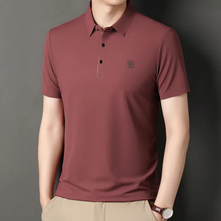 2024 Summer New Seamless T-shirt, Brown Men's Cool Golf, Business Casual Polo Shirt，Fashion Popular Lapel Short Sleeve