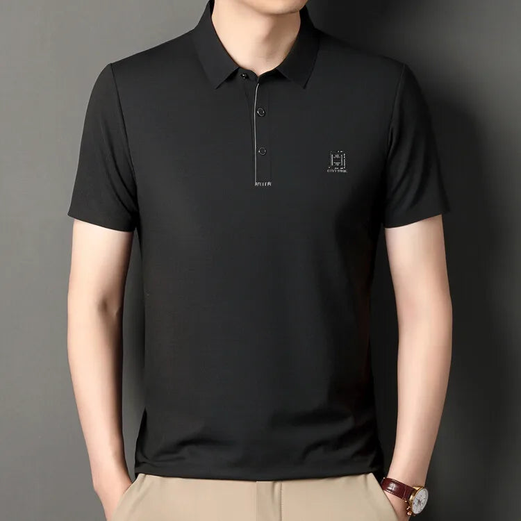 2024 Summer New Seamless T-shirt, Brown Men's Cool Golf, Business Casual Polo Shirt，Fashion Popular Lapel Short Sleeve