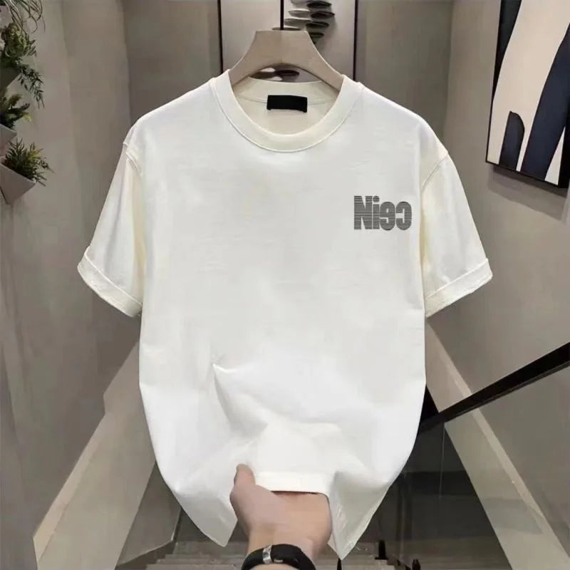 2024 Summer Korean Version Loose Casual Oversized Comfortable and Breathable Round Neck Printed Short Sleeved T-shirt for Men - reetell