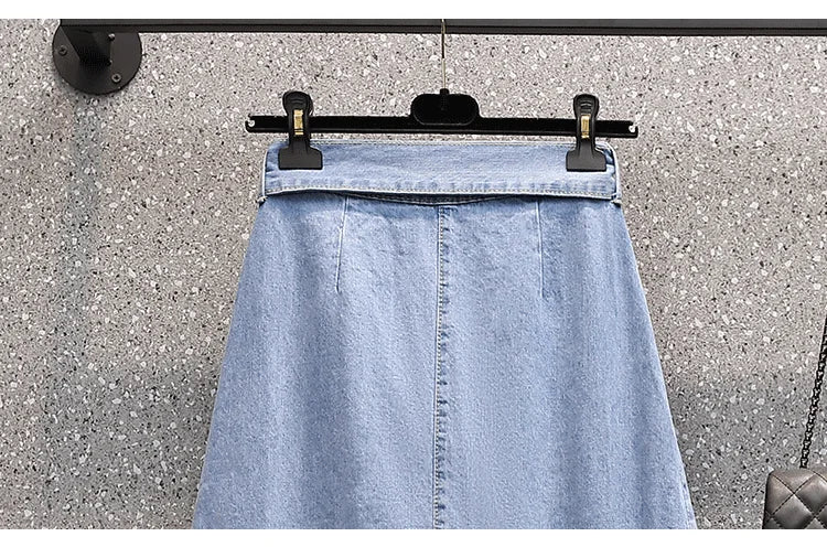 EHQAXIN Women's Casual Denim Skirt 2024 Summer New Simple Irregular Lace-Up Beaded Loose Denim Skirt Ladies Fashion Youth L-4XL - reetell