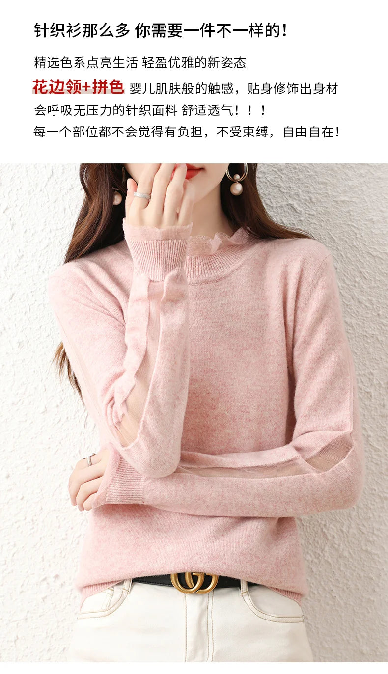 Lace collar Cashmere Elegant Women Sweater Knitted  Pullovers  Loose Soft Female Knitwear Jumper - reetell