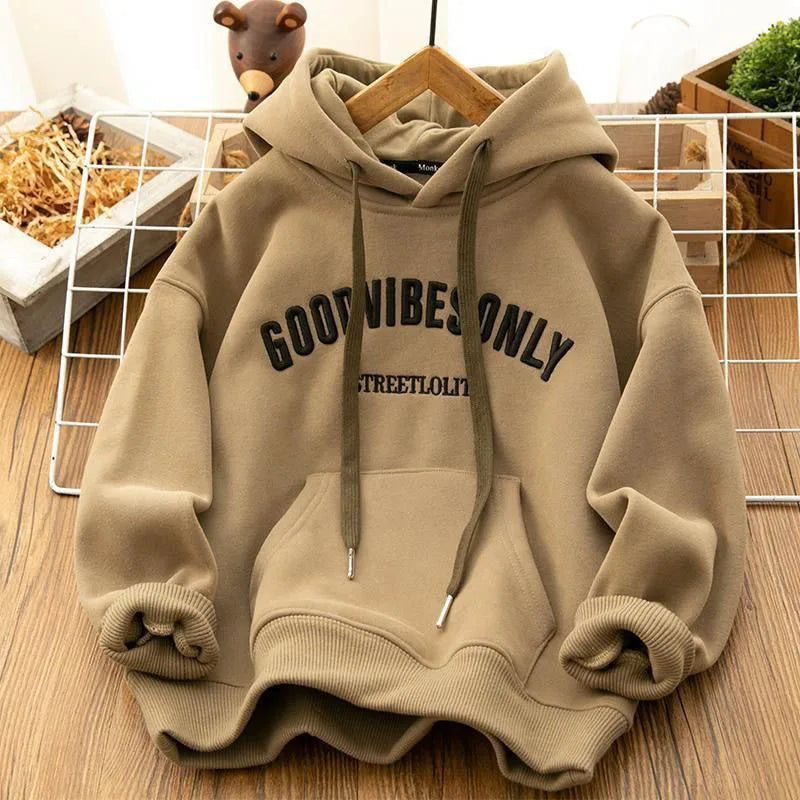 Autumn Winter Thicken Warm Women Hoodie Fashion Letter Print Plus Velvet Sweatshirts Harajuku All-Match Pockets Hooded Pullovers - reetell