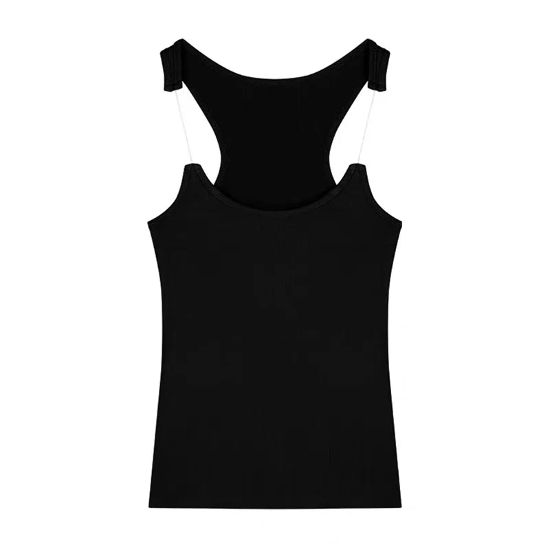 Women Ypro Ribbed Invisible Strap Tank Top Camis Tee - reetell