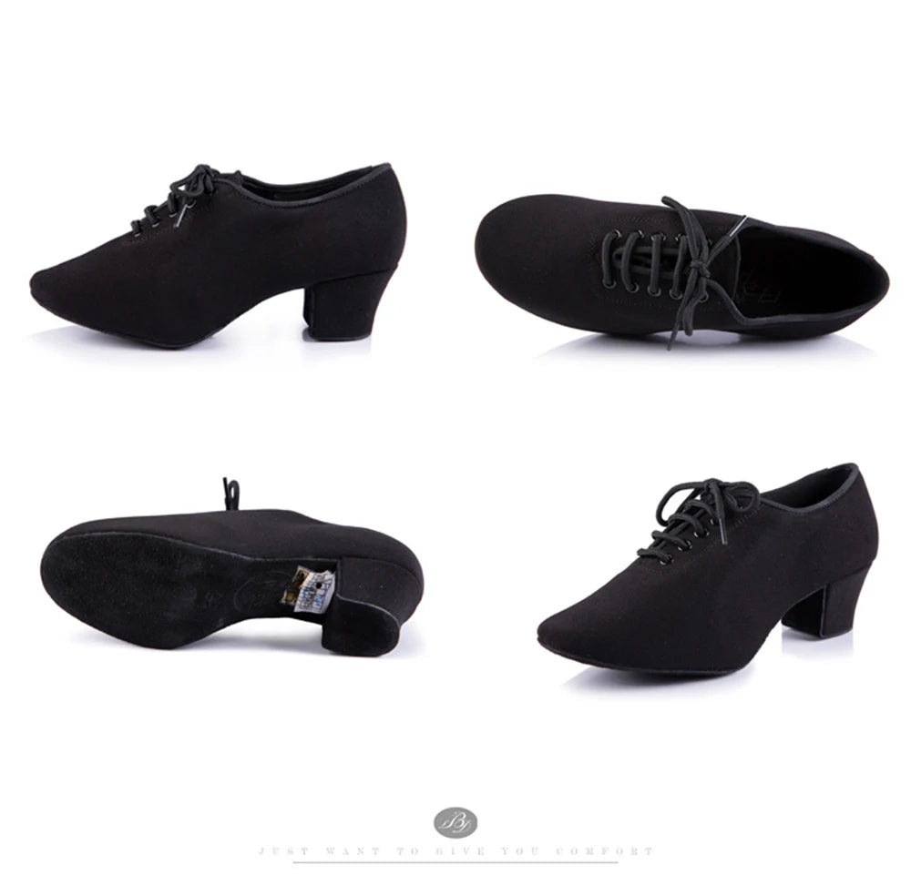 Latin Dance Shoes Women Genuine BD t1-b Import Oxford Lace Wholesale Sports Teacher Black Heel 4.5cm Male Female Generic Canvas