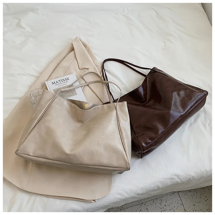 Women Tote Bag Fashion Underarm Pouch Large Capacity Soft Pu Leather Shoulder Bag Retro Crossbody Bag Casual Portable Bucket Bag