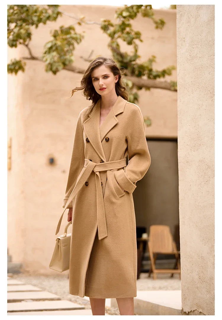 Women's Coat Double-sided 10% Cashmere 90% Wool Women's Long Coat Jacket, 2024 Winter New Long Cashmere Coat Women - reetell