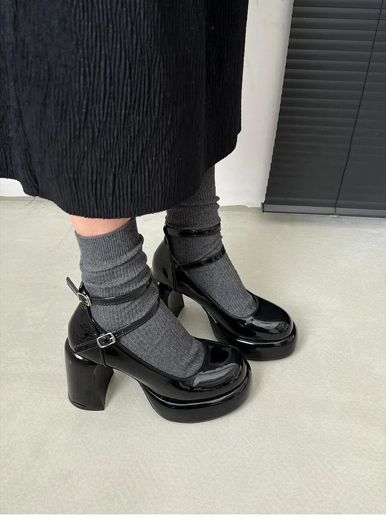 Designer Platform Women Mary Jane Shoes Fashion Elegant Double Buckle Thick Heel Shoes Ladies Dress Pumps High Heel Party Shoes