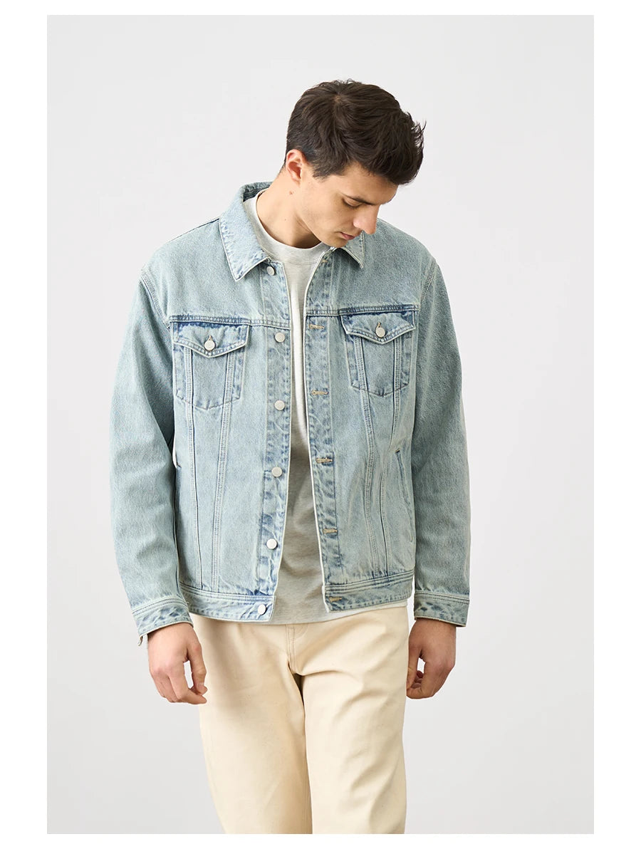 SIMWOOD 2024 Autumn New  Oversize 12oz Fabric Classic Denim Jackets Men Washed Vintage 100% Cotton Plus Size  Trucker Jackets