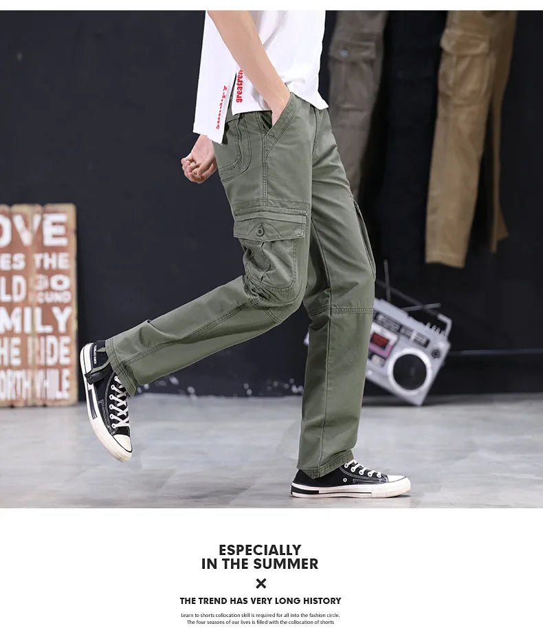 KSTUN 2024 Autumn Cargo Pants Multi-pockets Straight Cut 100% Cotton Overalls Outdoor Man Trousers Tactical Casual Pants