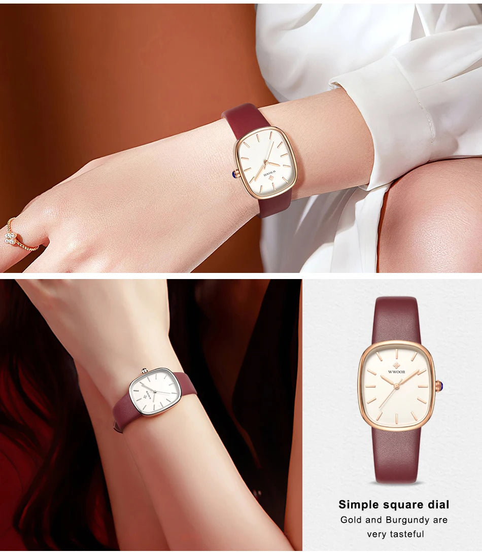 WWOOR 2024 Women Watch Fashion Leather Quartz Bracelet Watch Top Brand Luxury Waterproof Ladies Wristwatch Montre Femme Feminino