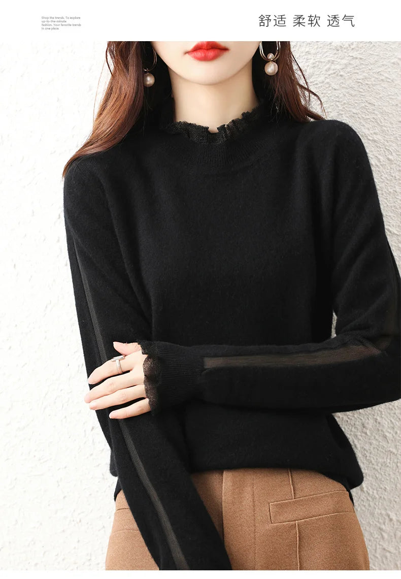 Lace collar Cashmere Elegant Women Sweater Knitted  Pullovers  Loose Soft Female Knitwear Jumper - reetell