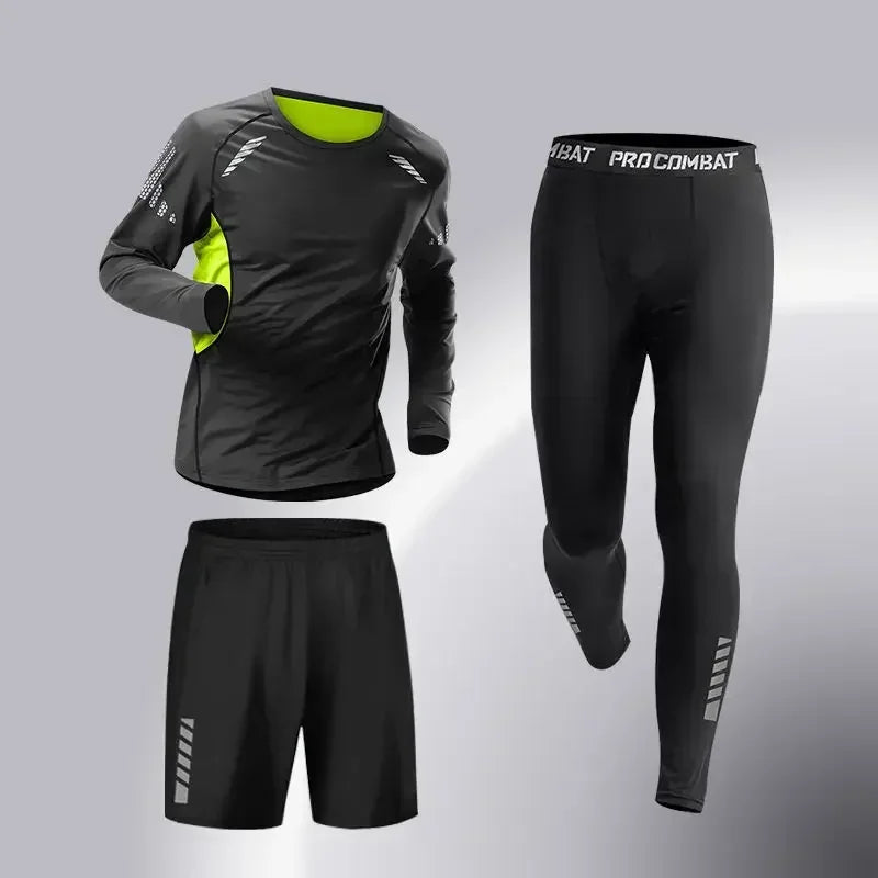 Fashion 3-5 PCS Mens Running Sportswear Set Fitness Jogging Compression Tracksuit Suit Training Sports Clothes Dry Fit Leggings