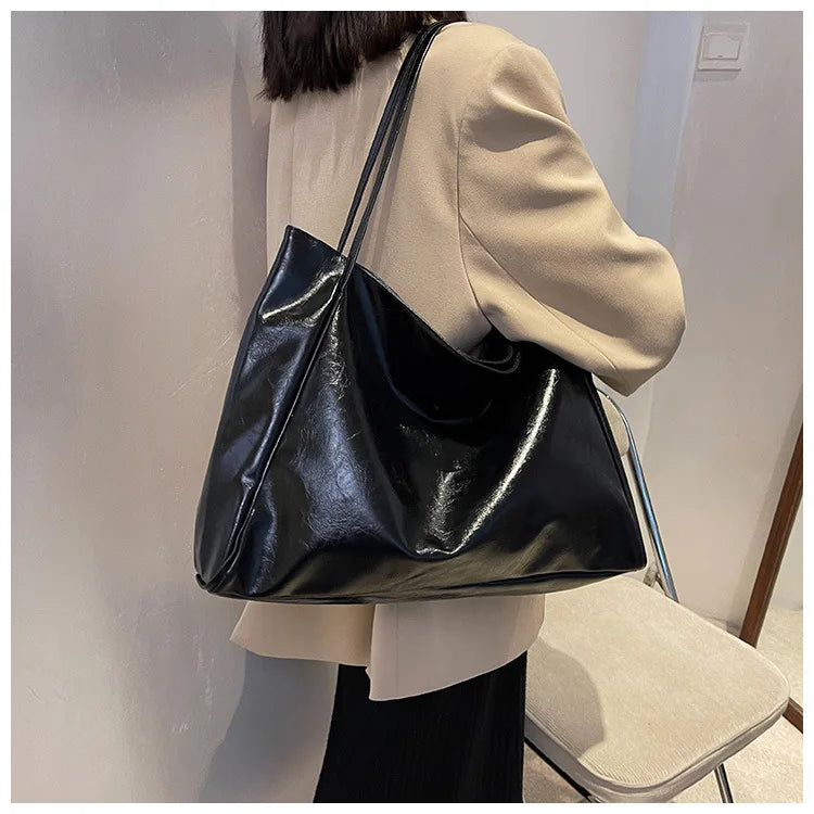 Women Tote Bag Fashion Underarm Pouch Large Capacity Soft Pu Leather Shoulder Bag Retro Crossbody Bag Casual Portable Bucket Bag