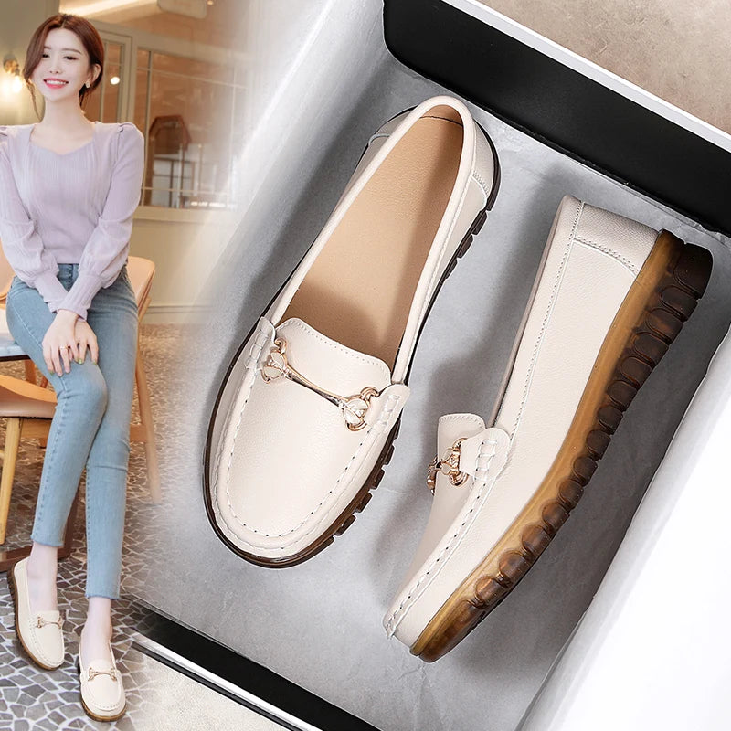 2024 New Classic Leather for Women Fashion Casual Comfortable Loafers Ladies Women Flat Soft Shoes - reetell