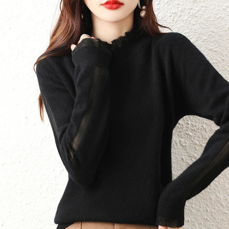 Lace collar Cashmere Elegant Women Sweater Knitted  Pullovers  Loose Soft Female Knitwear Jumper - reetell