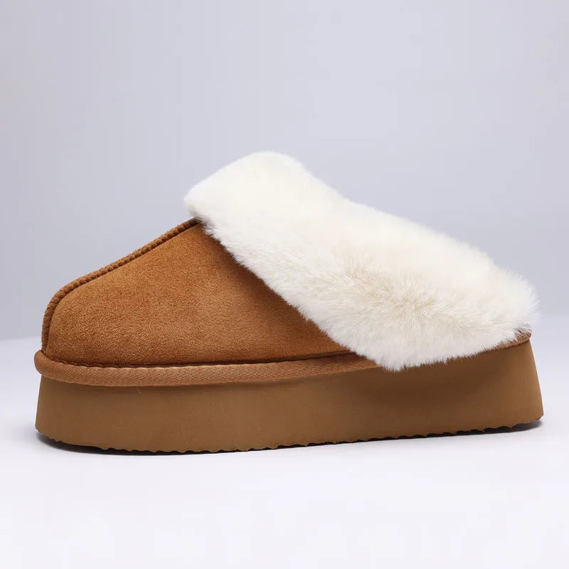 Comwarm Platform Fuzzy Slippers For Women Winter Plush Slippers Warm Furry Slippers Indoor Thick Sole Memory Foam House Slippers - reetell