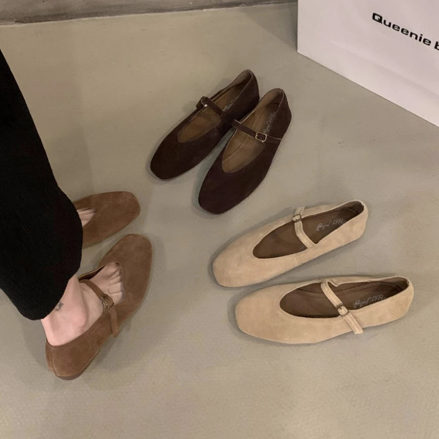 2024 Autumn Fashion Flat Ballet Shoes Women Shallow Ballet Leather Round Toe Female Ballerina Soft Moccasin Mary Janes Big  Size