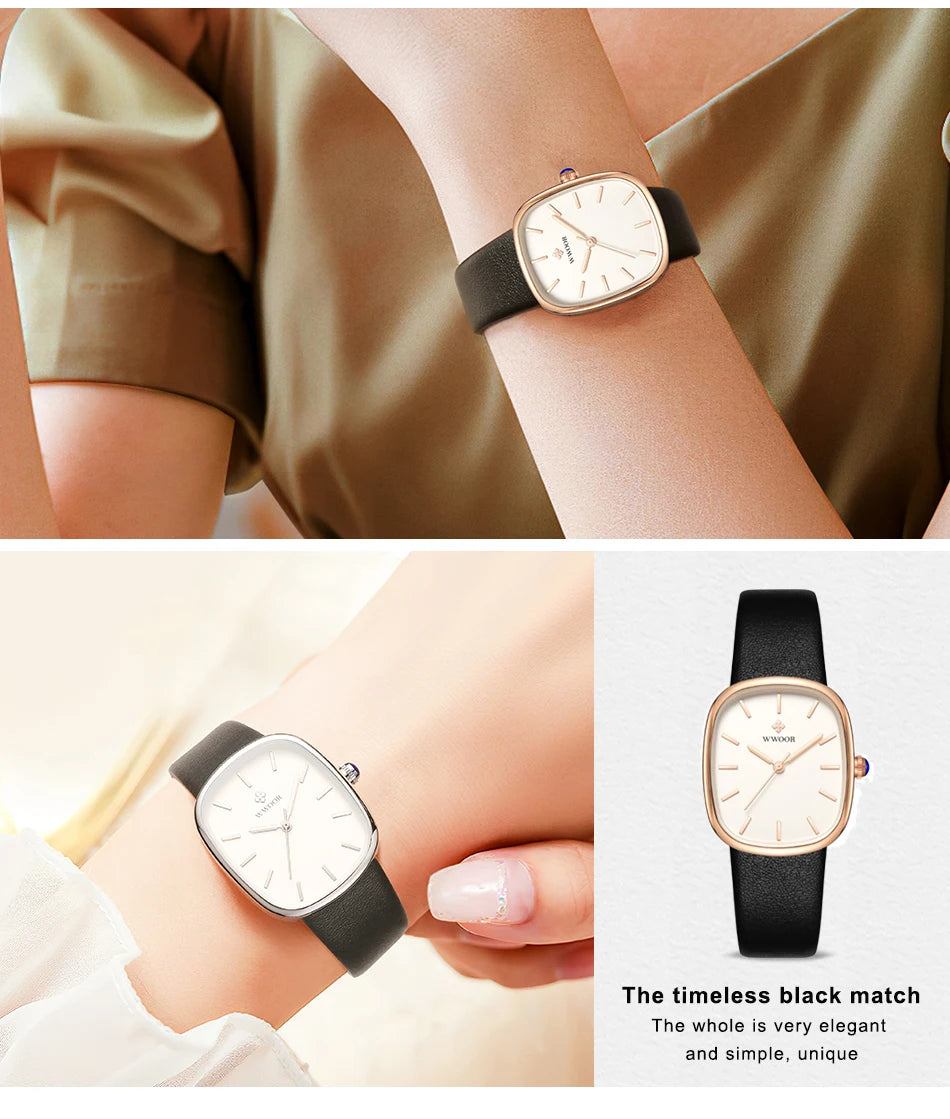 WWOOR 2024 Women Watch Fashion Leather Quartz Bracelet Watch Top Brand Luxury Waterproof Ladies Wristwatch Montre Femme Feminino