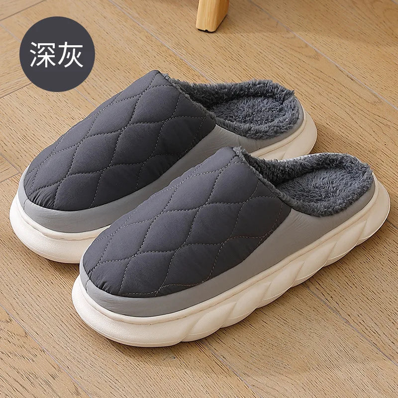 Bebealy Winter Men Shoes Winter Short Plush Men Slippers Outdoor Fur Non-slip House Shoes Casual Fuzzy Soft Cozy Men Shoes Women