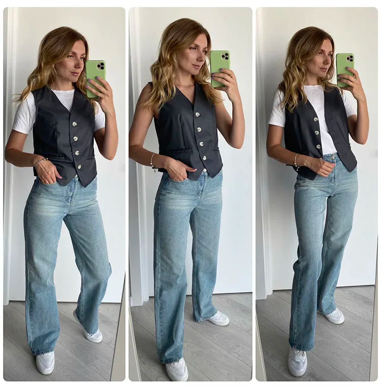 MiuKoMiYa Wide Leg Pink Jeans For Women High Waist Gray Full Denim Pants Straight Vintage Jean Women 2023 Fashion Denim Trousers - reetell