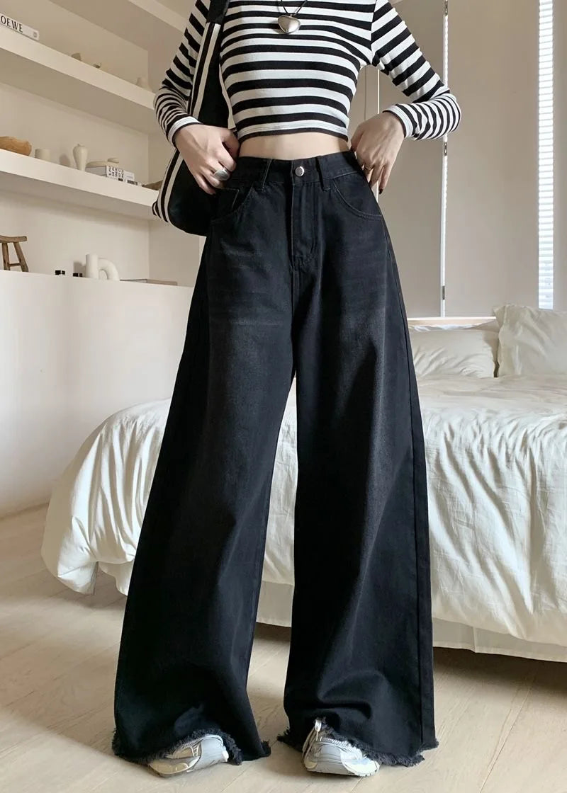 Hot Girl Baggy Jeans Femenina Y2k Street vintage Washed To Make Old Fried Straight Wide-Leg Denim Pants For Women - reetell