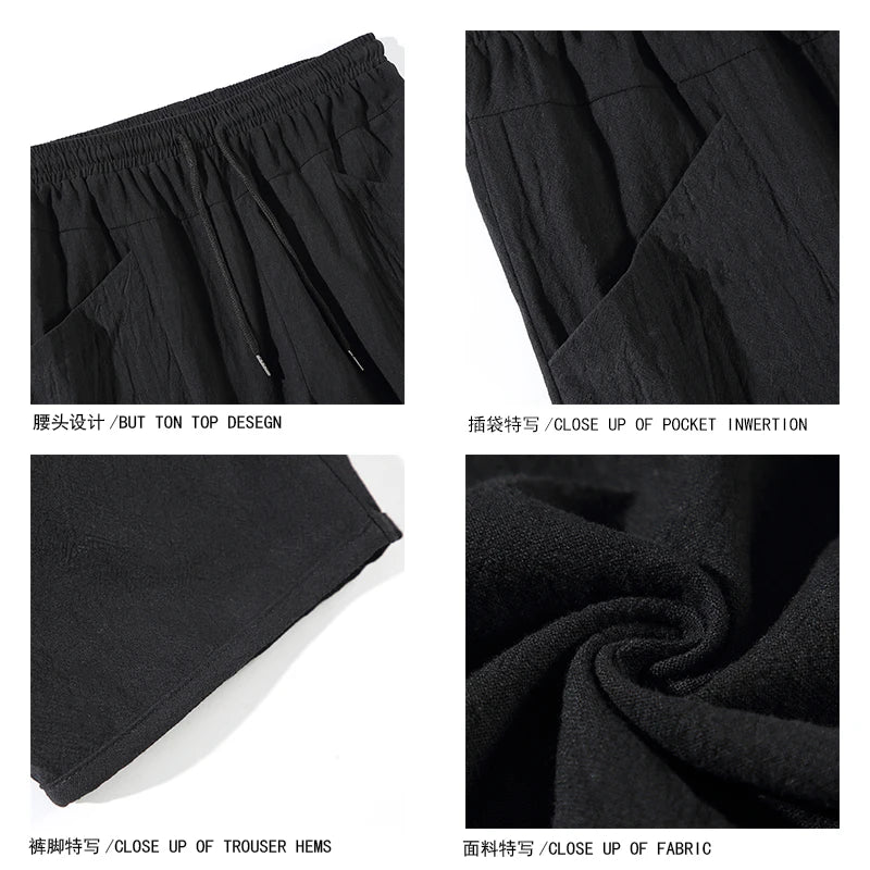 100% Cotton Ankle Length Pants Summer Casual Pants Man Trendy Japanese Loose Pants Men - reetell