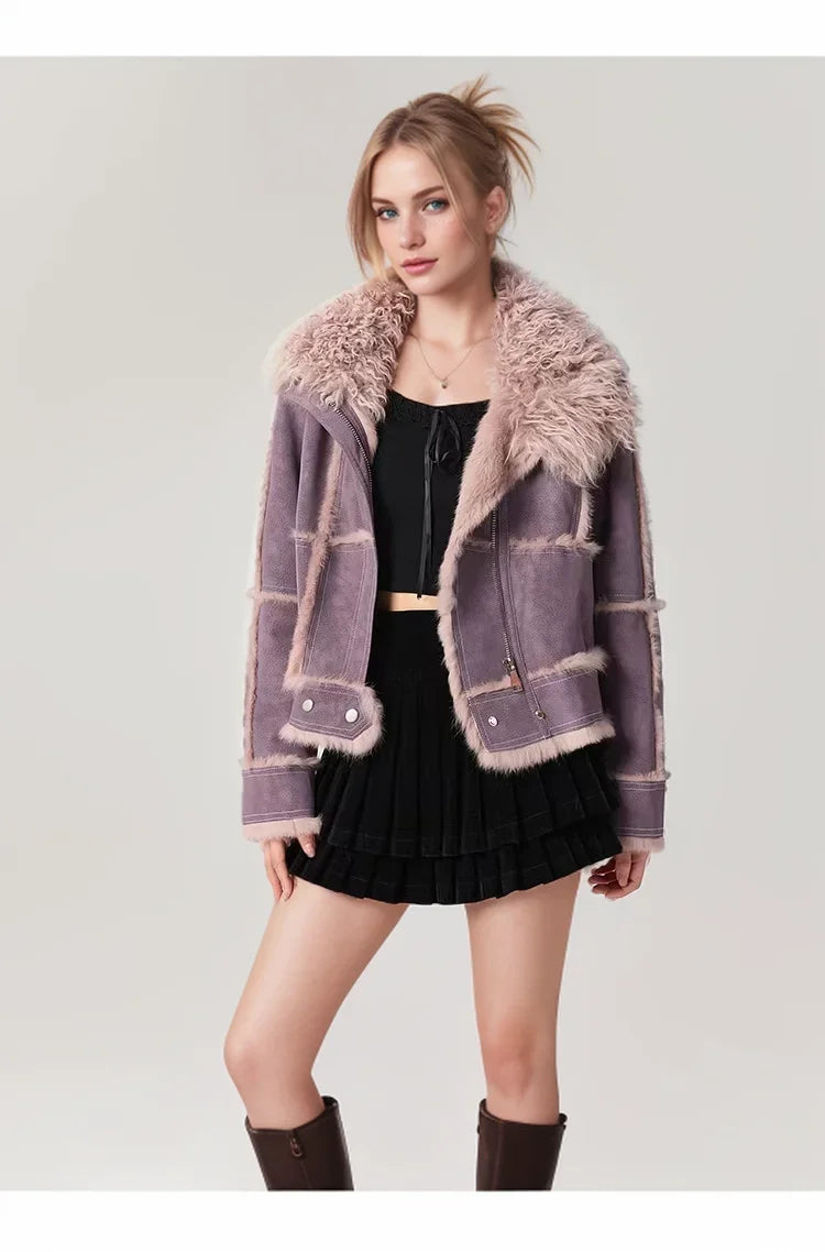 2024 Winter Short Style Fur Women Sheepskin Jacket Tanned Suede Luxury With 100%Natural Rabbit Lining Luxury Fashion Fur Coat - reetell