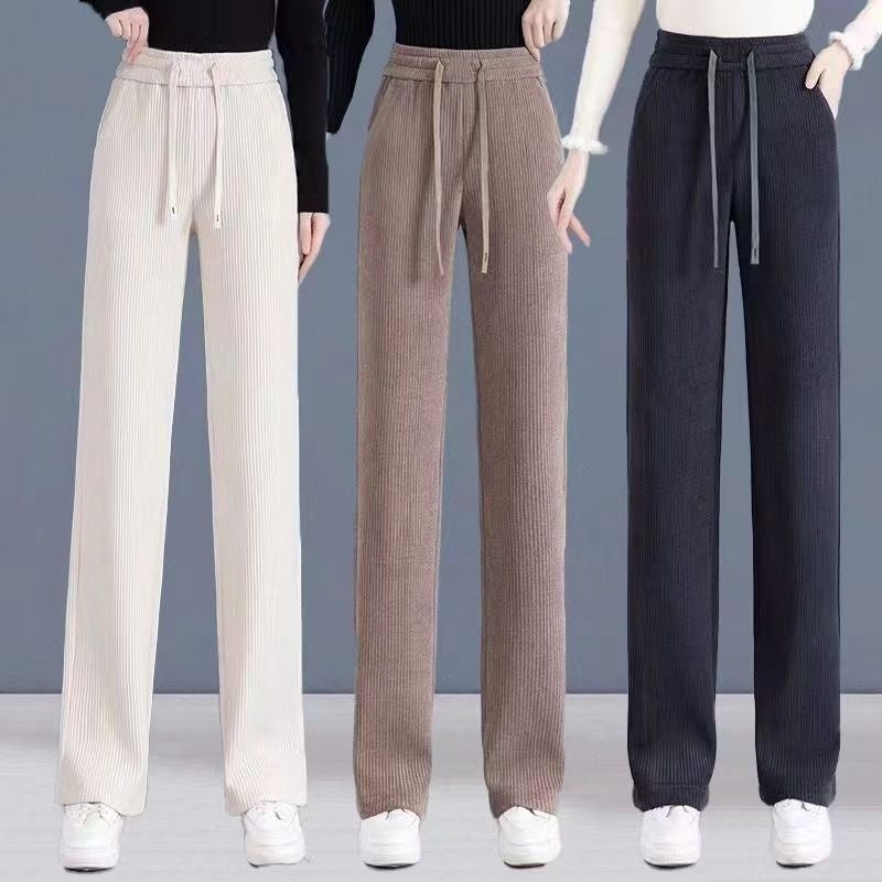 Women's Straight strappy trousers Drapey Corduroy High-waisted loose slimming Wide-Leg Pants  Spring Autumn cotton velvet pants - reetell