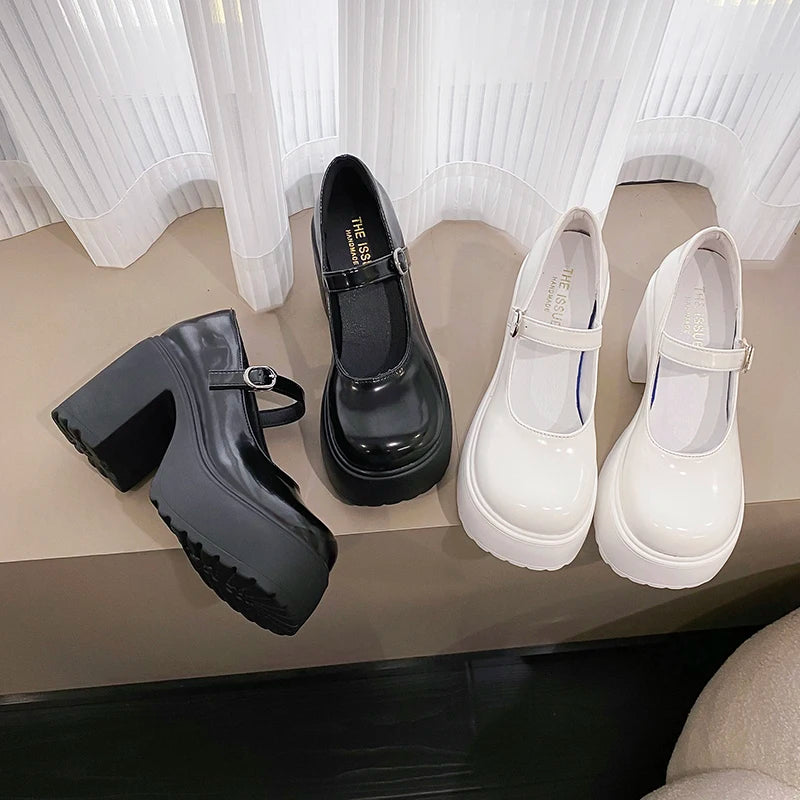 Fashion White Platform Pumps for Women Super High Heels Buckle Strap Mary Jane Shoes Woman Goth Thick Heeled Party Shoes Ladies