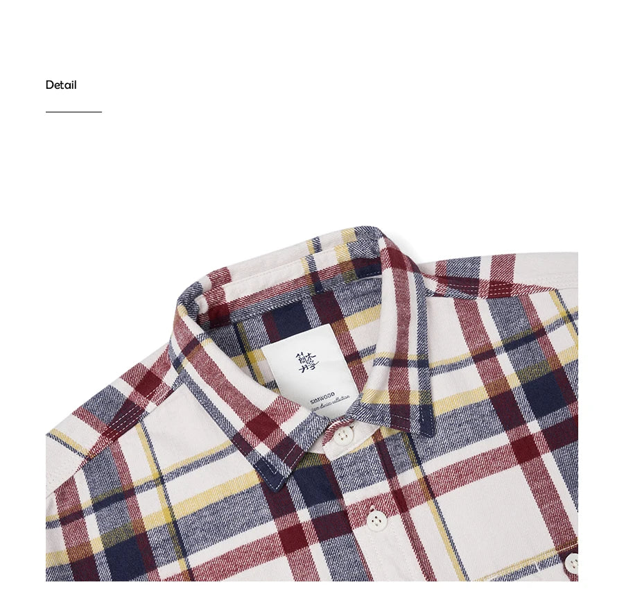 SIMWOOD High Standard Series 2024 Autumn New 280gsm Flannel Fabric Plaid Shirts Oversize Check Denim Shirts