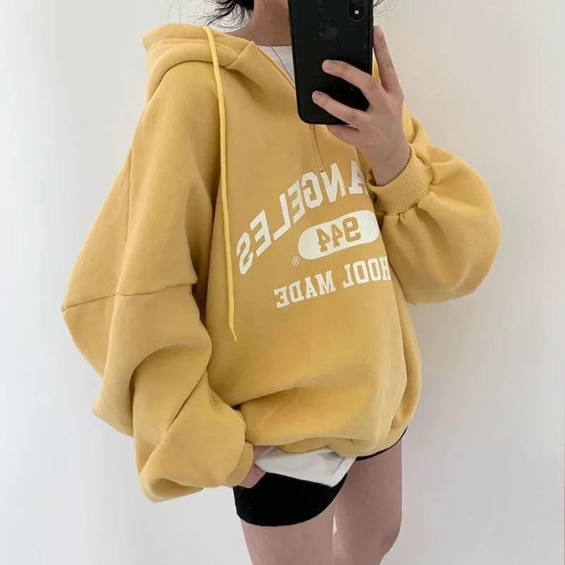 Fashion Letter Print Sweatshirts Women Autumn Winter Loose Preppy Thick Warm Hoodies Harajuku Casual Zipper Hooded Pullovers - reetell