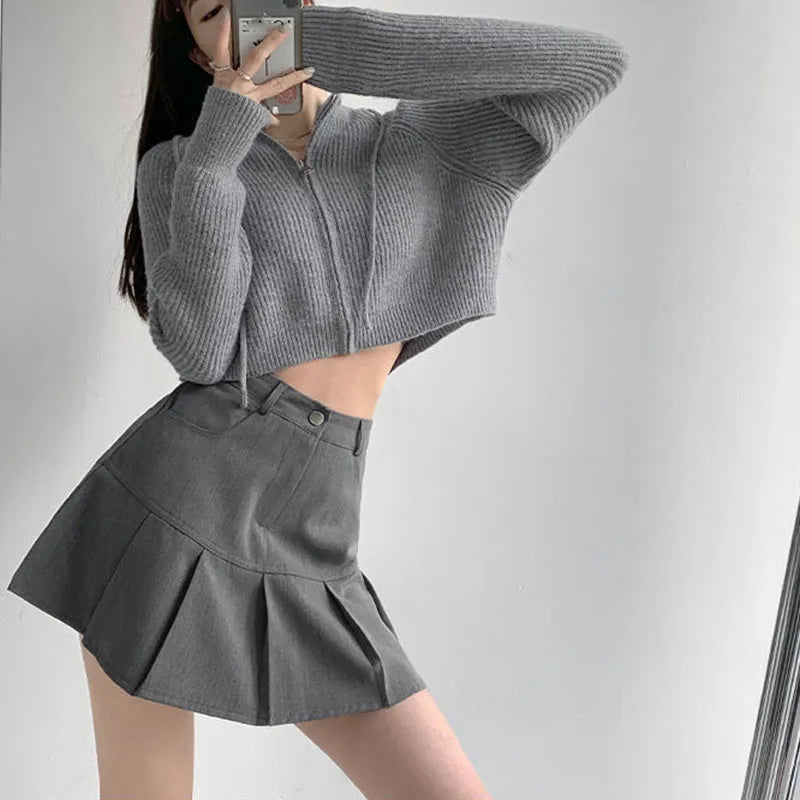 Y2K Vintage High Waist Pleated Skirt Women College Style Uniforms Safety Pants Mini Skirts Woman Korean Street Slim A-Line Skirt - reetell