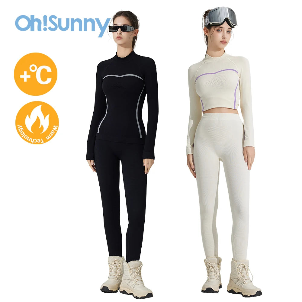 OhSunny Ski Suits Underwear for Woman Base Layer Thermal Sets Winter Lightweight Warm Slim Athletic Top Pants 2 Piece Lingerie - reetell