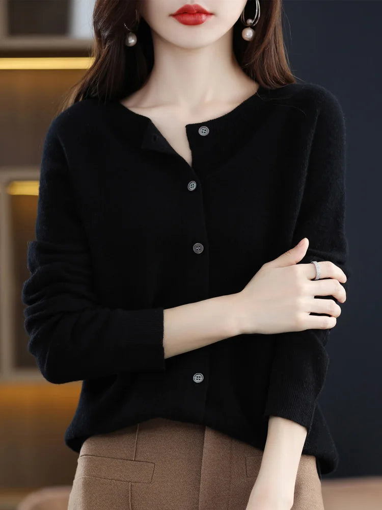 High Quality Round Neck Long Sleeve Cashmere 100% Merino Wool Pullover Women Sweater Coat Top - reetell