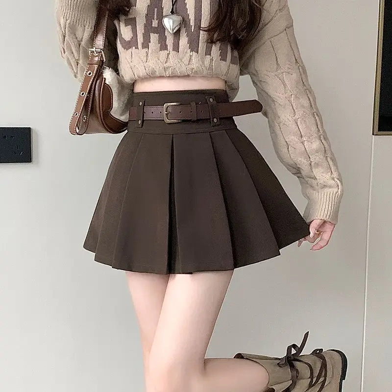 Casual Solid Color High Waist Pleated Fashion Loose Femme A-line Skirt Sweet 2023 New Black Spring Autumn Thin Women's Clothing - reetell