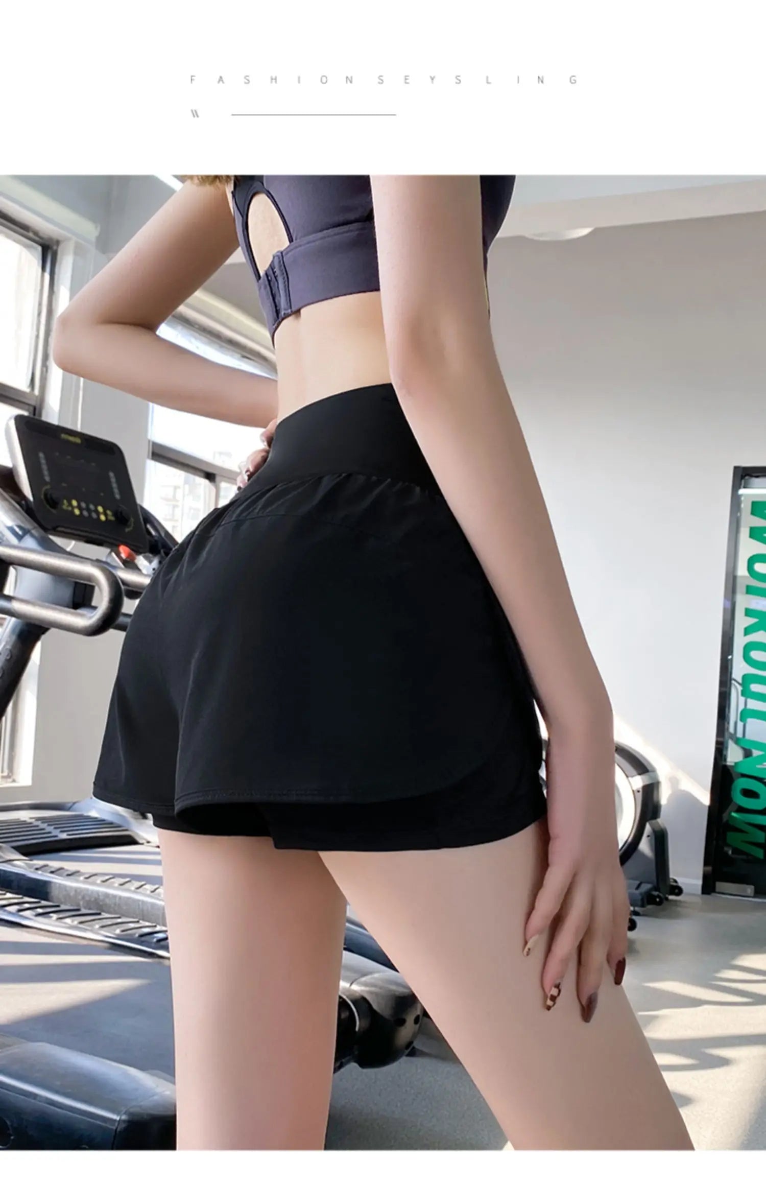 Gym Sport Shorts Women Elastic High Waist Short Pants With Pockets Fake Two Pieces Yoga Leggings Running Training Shorts - reetell