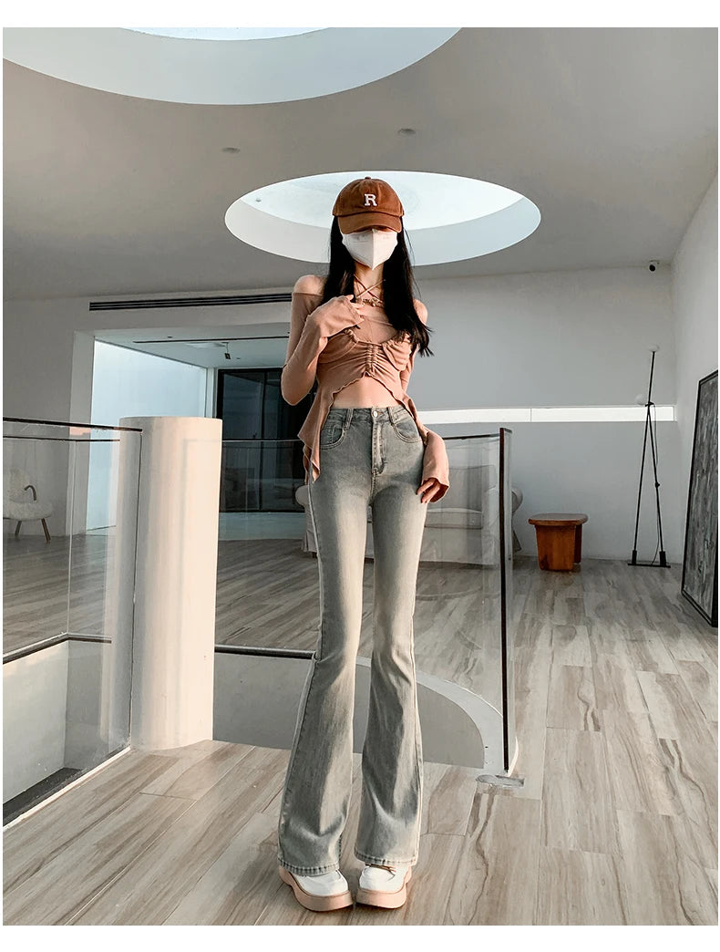 Summer Flared Jeans Women Vintage High Waist Loose Comfortable Jeans Female Pants Elastic Fashion Boyfriend Style Denim Trousers - reetell