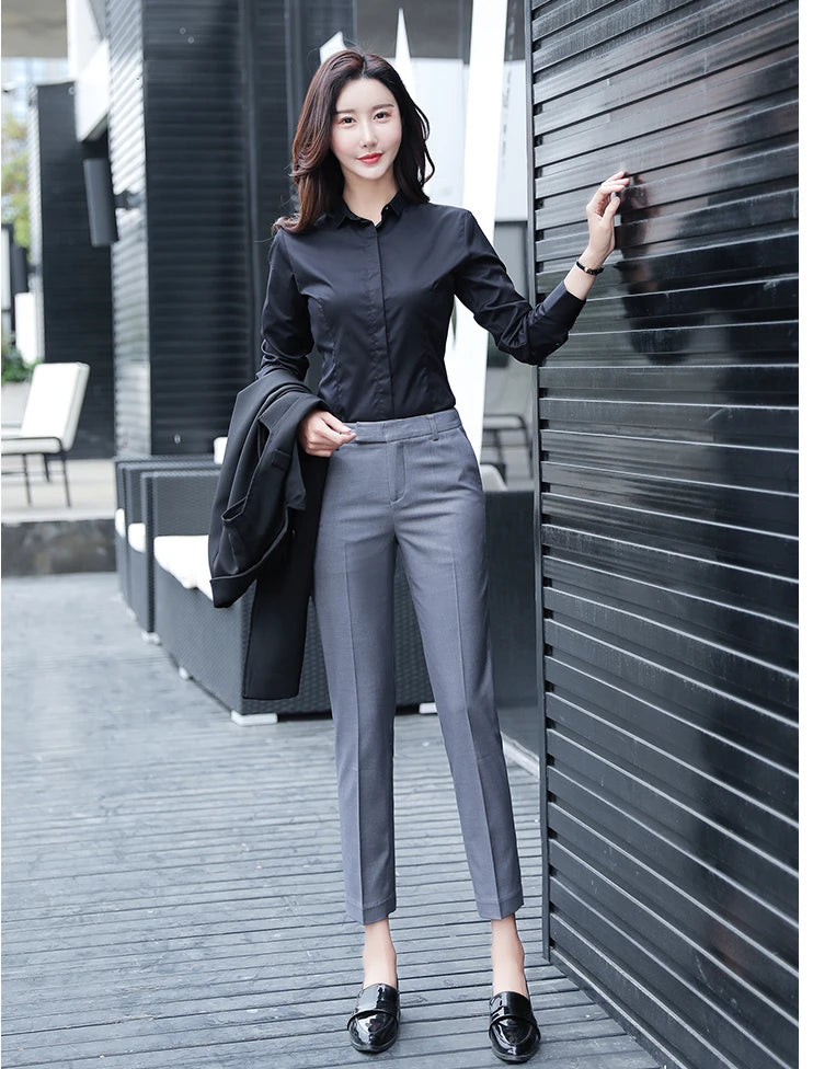 Black Gray Suit Pants Woman High Waist Pants Office  Formal Work Trousers Female Elegant Casual Straight Pants - reetell