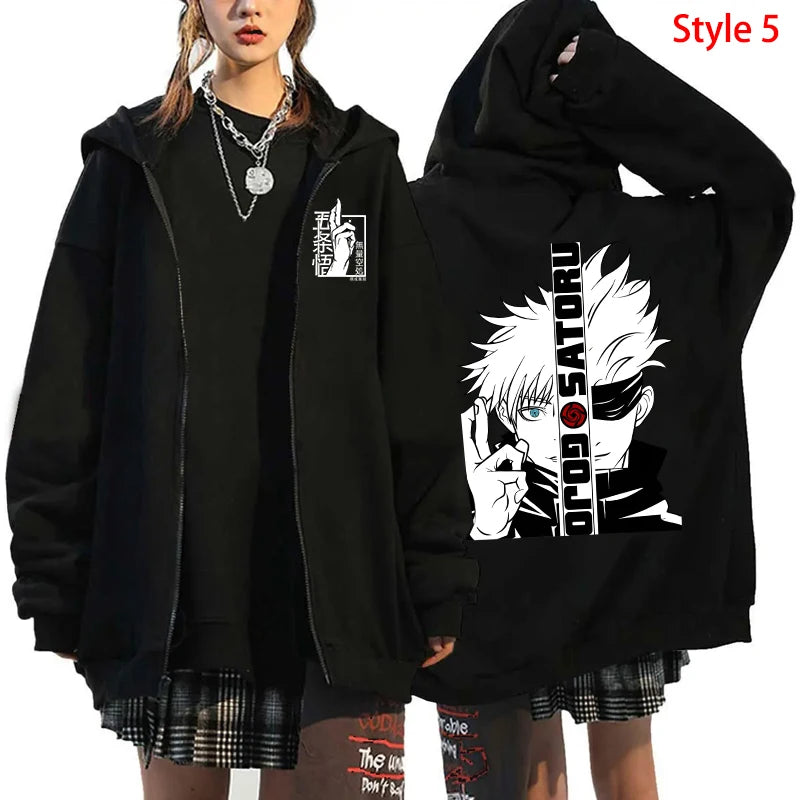 Autumn Zip Up Jacket Anime Satoru Gojo Printing Zippered Hoodie Streetwear Men Women Sweatshirts Harajuku Unisex Casual Clothing - reetell