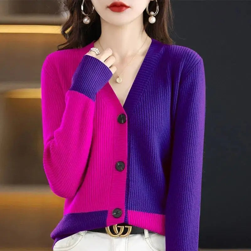 Women's Clothing Fashion Ladies Patchwork Cardigan Irregular Autumn Winter Thin Knitwear Casual Tops Buttons 2023 New Sweaters - reetell