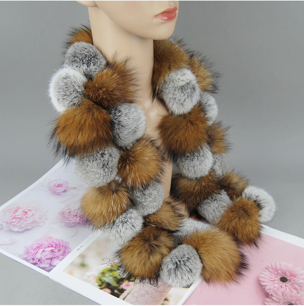 Luxury Brand Women Winter Natural Real Raccoon Fur Scarf Fashion Lady Warm Genuine Fox Fur Neckerchief Real Fox Fur Ring Scarves - reetell