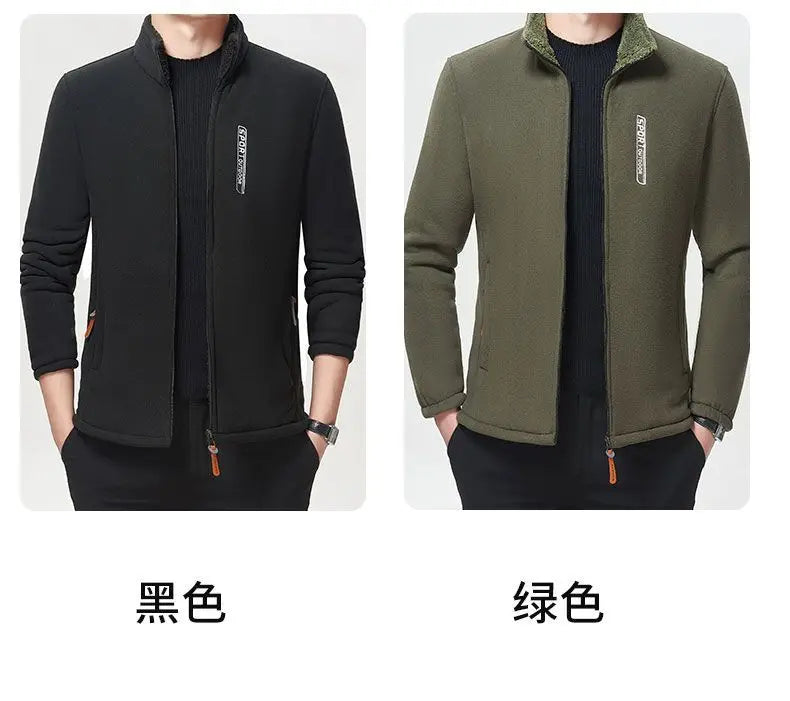 Winter Men Outdoor Fleece Jacket Casual Polar Fleece Cold-Proof Thickened Coat Lightweight Windproof Zipper Cardigan Warm Jacket - reetell