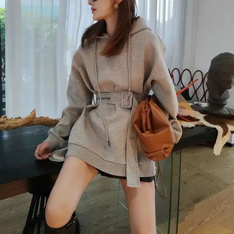 Grey Hoodies Long Loose Hooded Top Baggy Women's Sweatshirt Goth Winter Cold New in Woman Clothing Warm Designer 2000s Thick E S - reetell