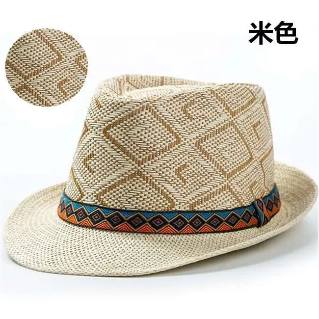 New Spring/Summer Men's Straw Knitted Hat Short Brim Trendy British Jazz  Sunscreen Beach Hat Versatile for Gentlemen