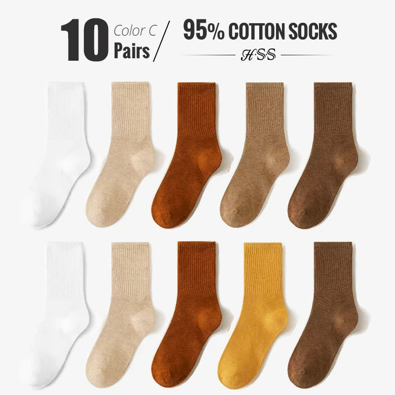 HSS 95% Combed Cotton Socks Men Business Dress Long Socks Casual Solid Color Spring Summer Black White Sock For Male Comfortable