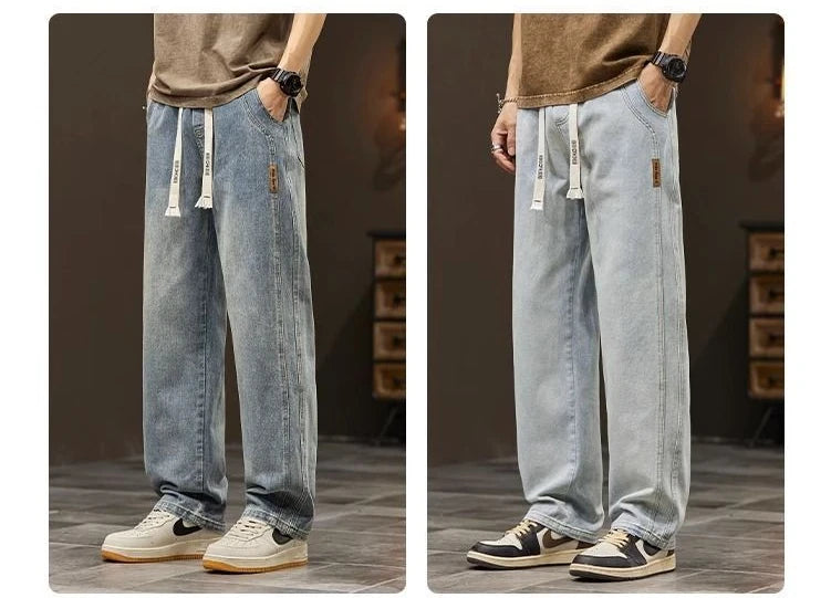 2024 Elastic loose straight jeans men wide legged denim men pants casual trousers Korean style men clothing  jeans pants man - reetell