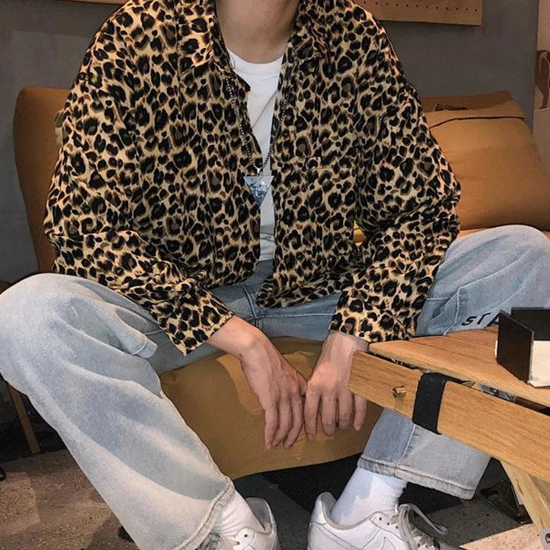 Shirts Spring Summer Man Thin Men's Clothing 2023 Streetwear Casual Loose Printing Leopard Turn-down Collar Long Sleeve Handsome - reetell