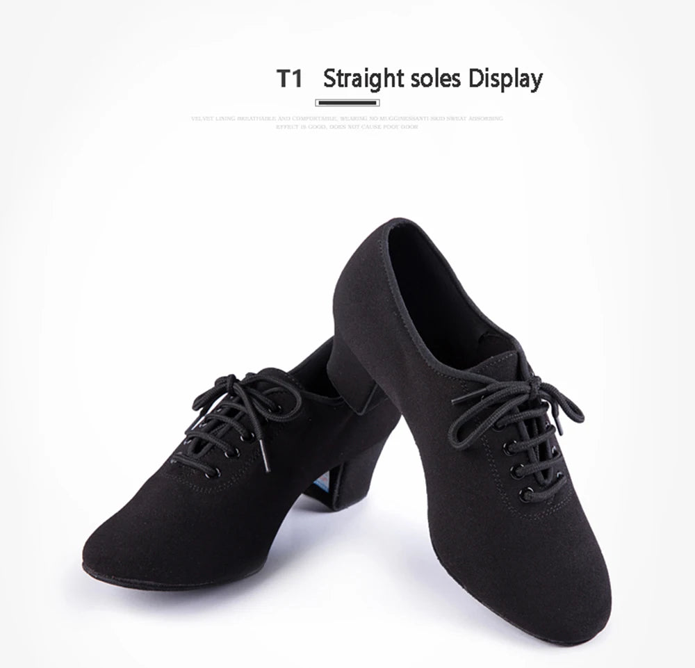 Latin Dance Shoes Women Genuine BD t1-b Import Oxford Lace Wholesale Sports Teacher Black Heel 4.5cm Male Female Generic Canvas