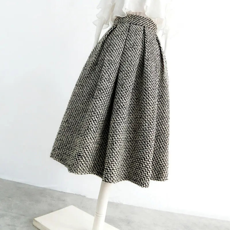 2023 New Autumn and Winter Fashion Thousand Bird Checker Half Skirt Temperament Commuter Women's High Waist Poached Skirt - reetell