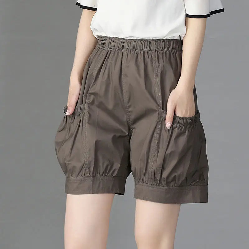 Women Summer Simplicity Loose Large Size All-match Solid Color High Waist Bloomers Women Clothes Casual Fashion Quarter Shorts - reetell